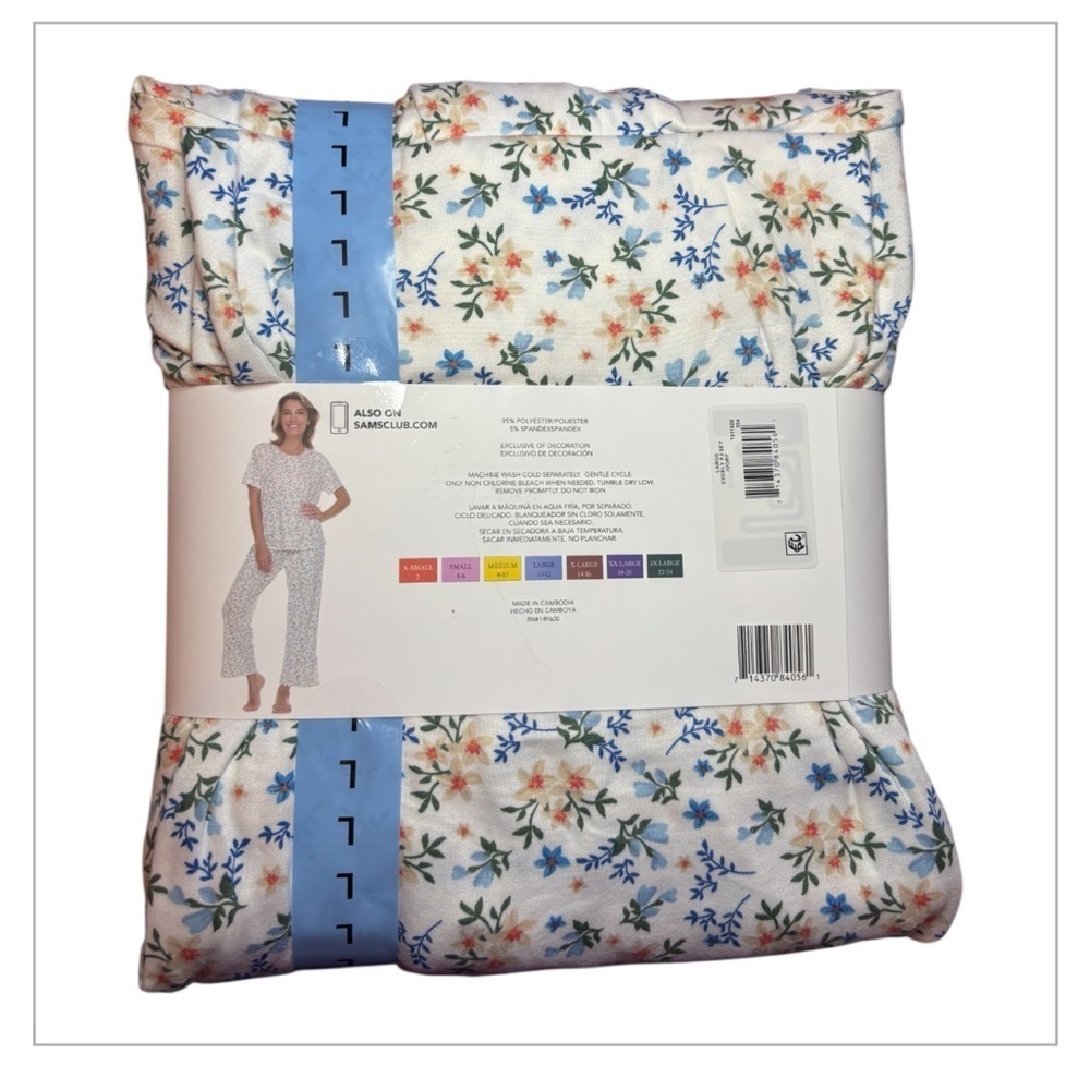 Flora Nikrooz White and Blue Floral Pajama Set Short Sleeve Pockets 😍 - Picture 2 of 2